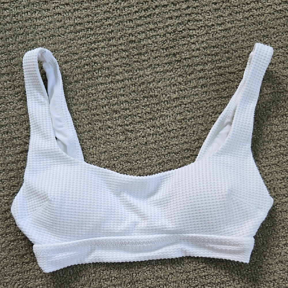 Aerie White Bikini with Textured Fabric and Scoop Neckline